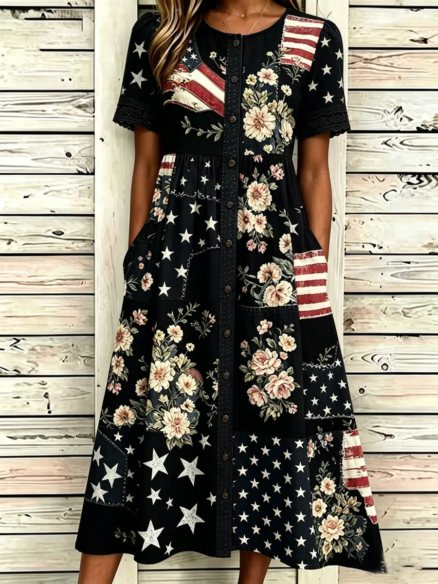 Women'S Casual American Independence Day Print Art Casual Dress