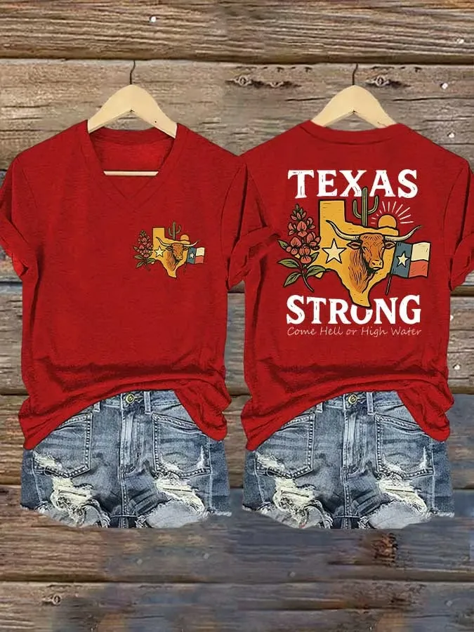 Women's Retro Texas Strong Come Hell Or High Water Print T-Shirt
