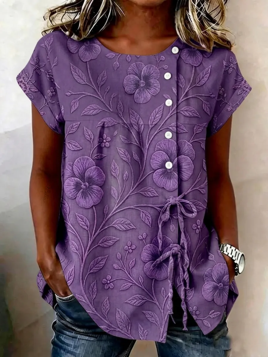 Women's Alzheimer's Disease Awareness Cotton and Linen Shirt