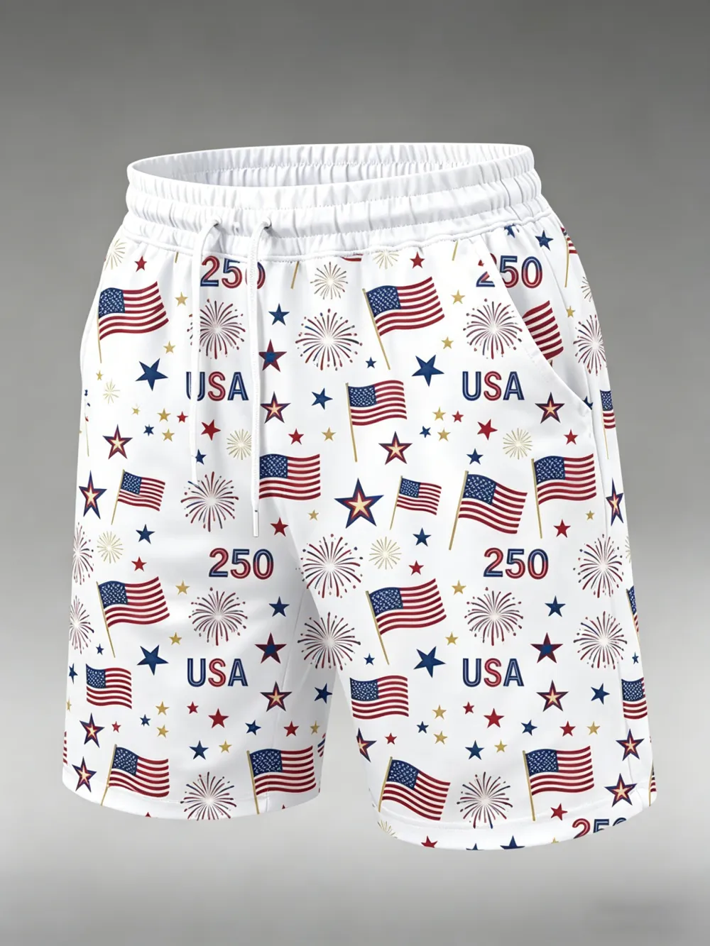 Men'S Casual American 250Th Anniversary Celebration Flag Casual Drawstring Shorts