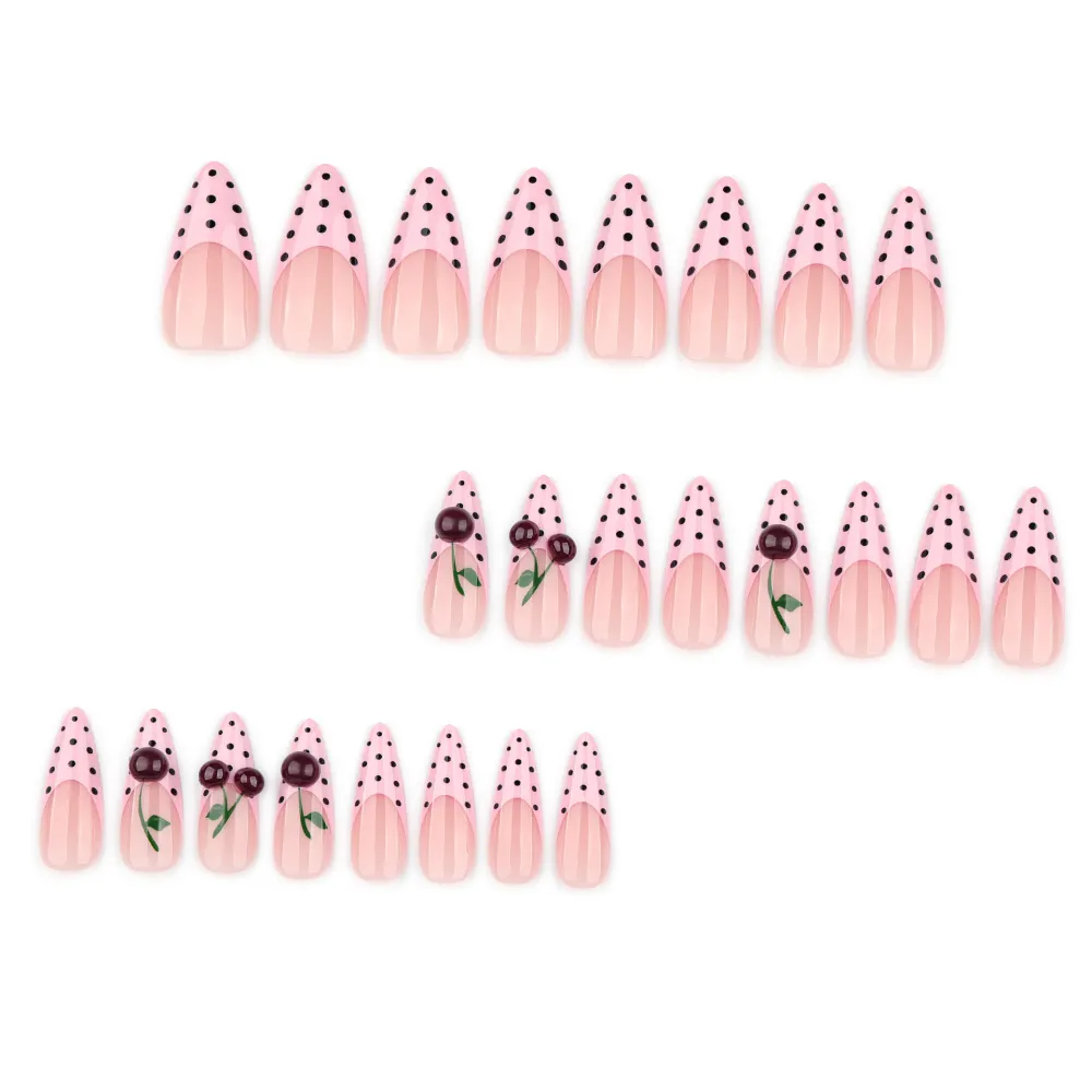 Nailhour 24Pcs 3D Cherry Vintage Long Almond Press On Nails