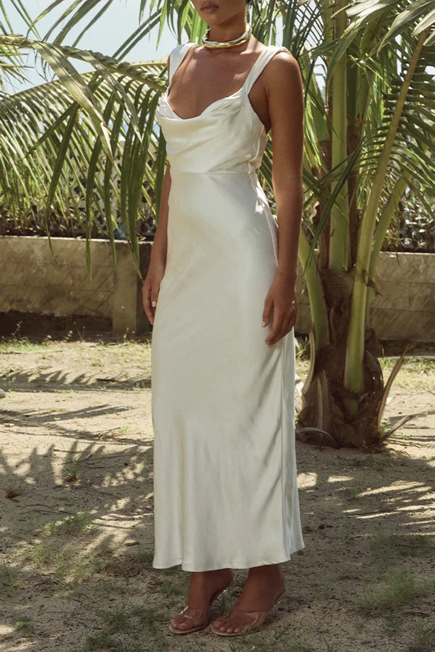 Satin Cowl Neck Midi Dress