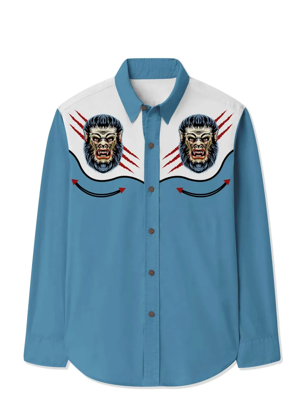 Wolfman Monster Printed Hawaiian Shirt For Men Button-down Shirt Long Sleeve 100% Cotton Shirt