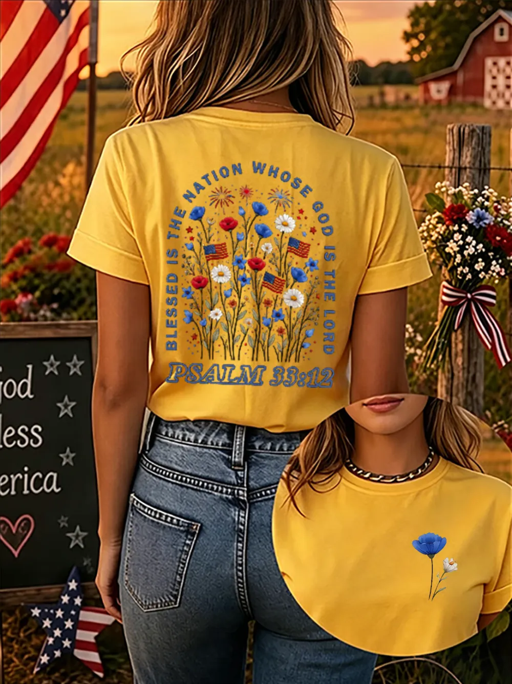 Blessed Is The Nation Of All Who Trust In God! Women'S 250th Anniversary American Faith Print Short-Sleeve T-Shirt