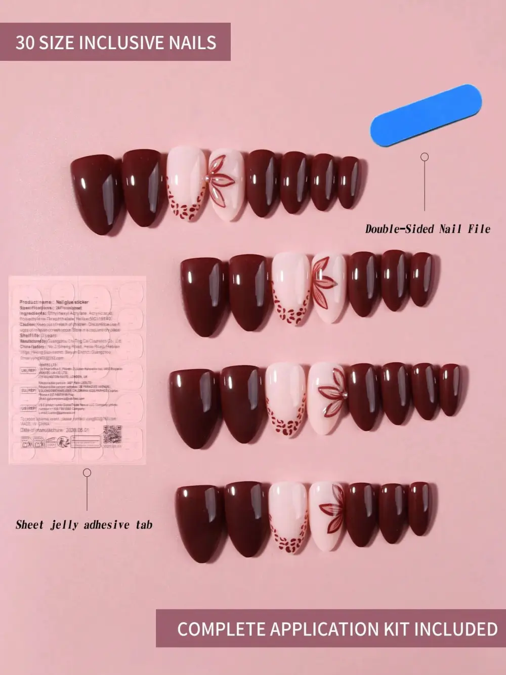 Nailhour 30Pcs Brown 3D Resin Medium Almond Press On Nails