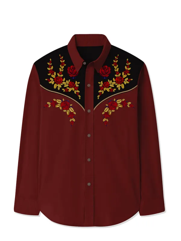 Retro Western Floral - 100% Cotton Long Sleeves Shirt
