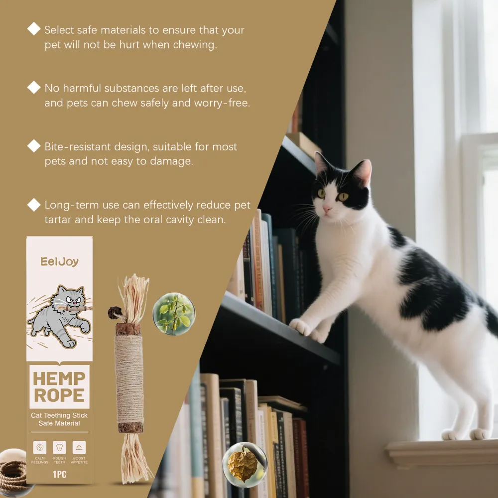 The cat uses the chew stick.