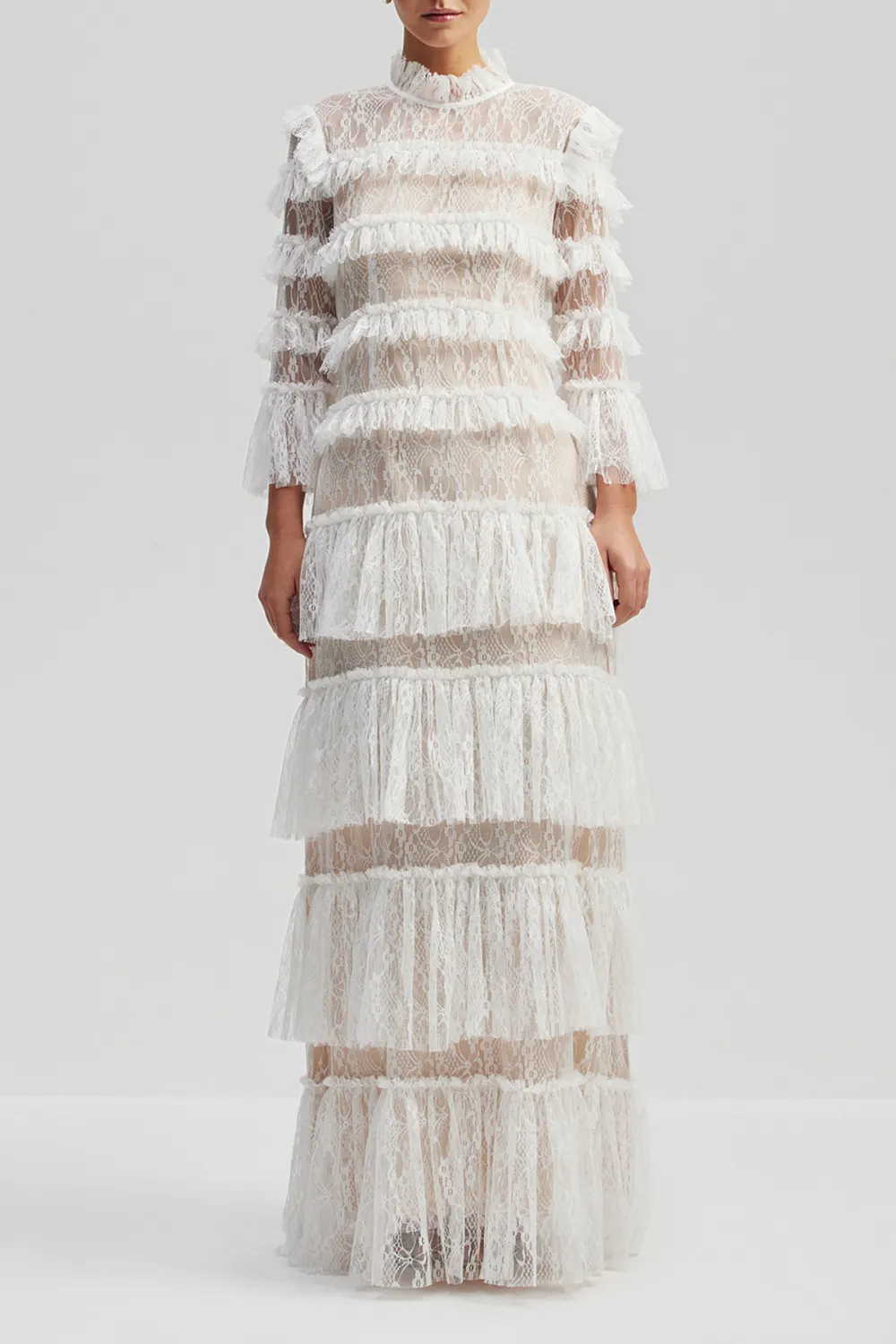 Tiered Ruffled Lace Maxi Dress