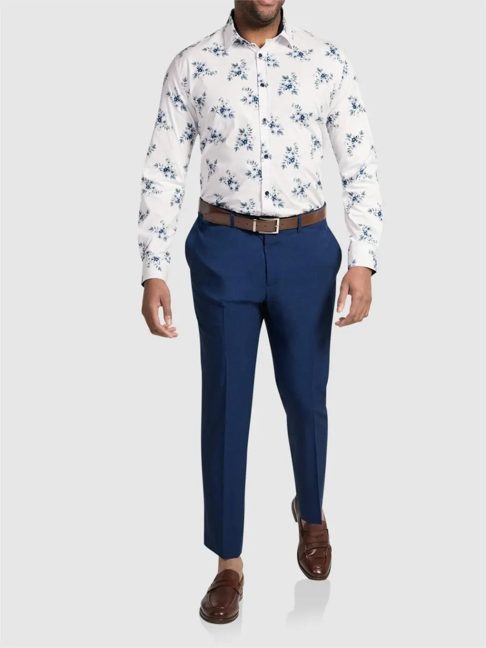 Navy Casual Floral Long Sleeve Shirts