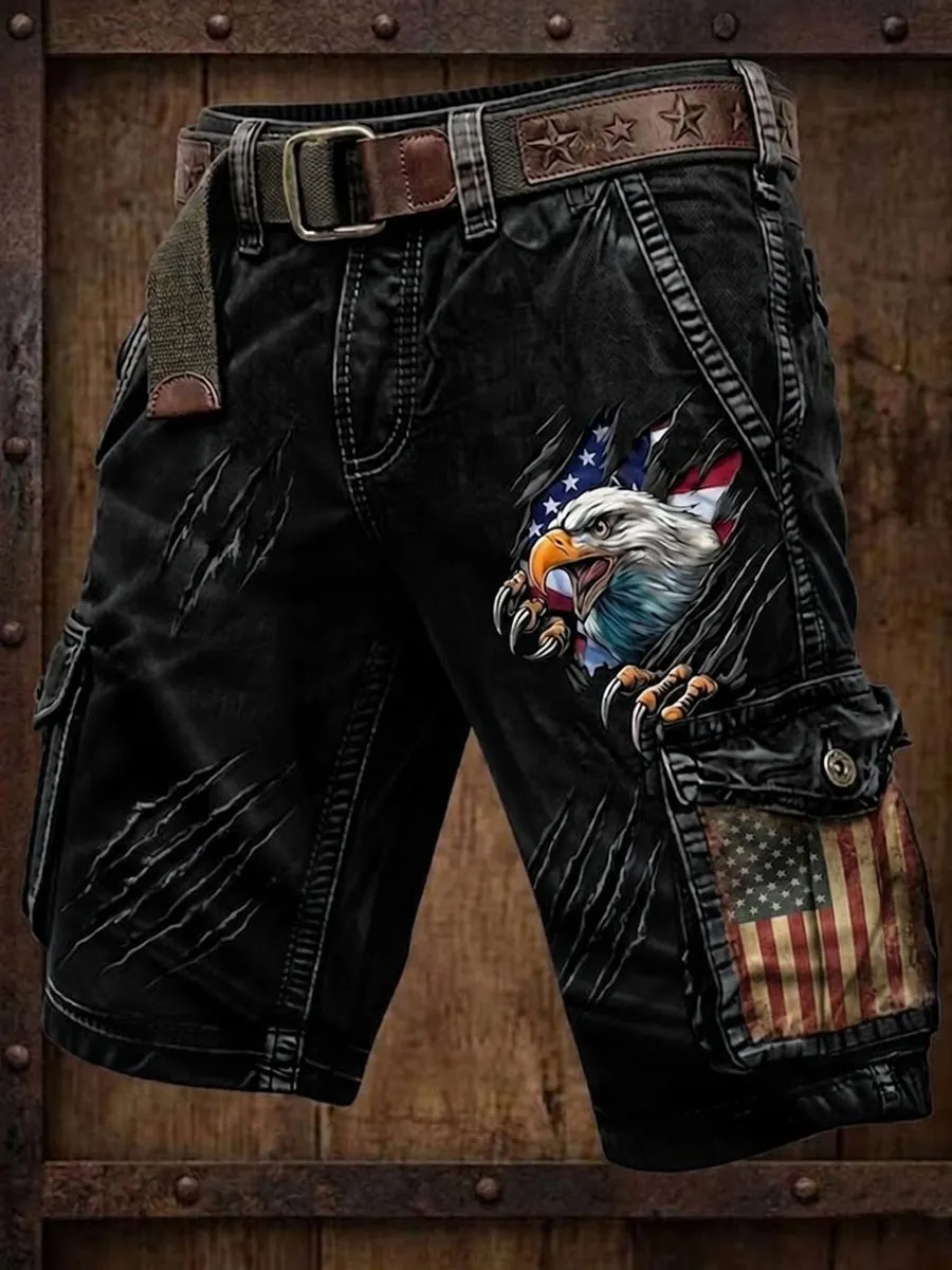 Men'S Independence Day Flag Patchwork Art Print Cargo Shorts