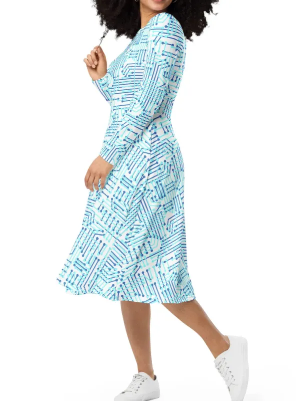 Futuristic Print Round Neck Dress