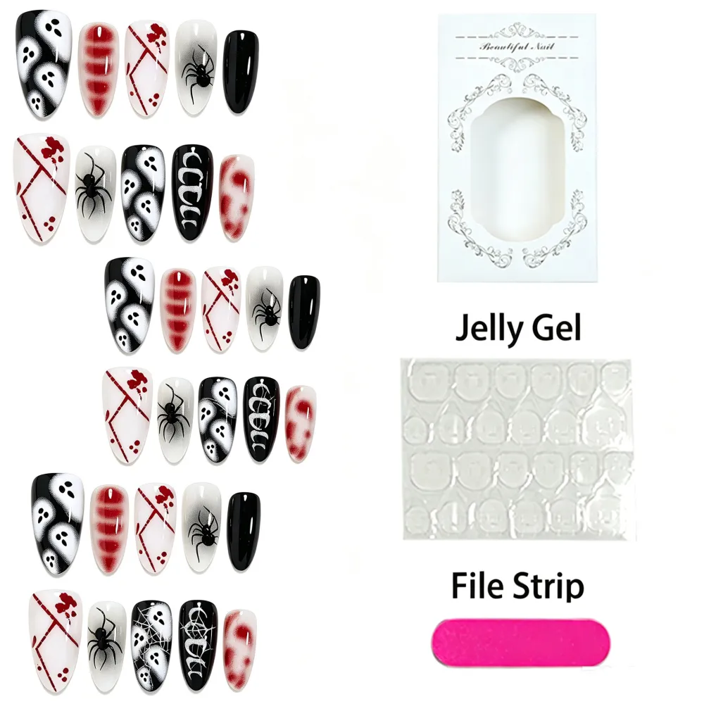 Nailhour 30Pcs Multicolo Ghost Gothic Medium Almond Press On Nails