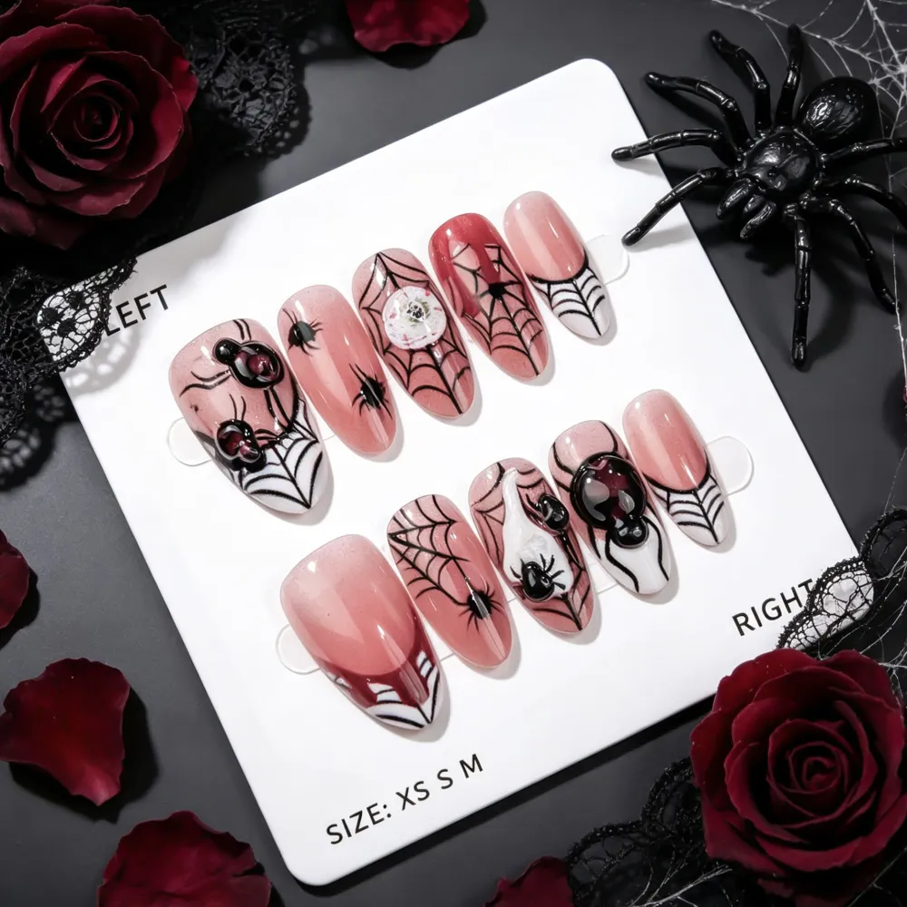 Nailhour 30Pcs Halloween 3D Spider Medium Almond Press On Nails