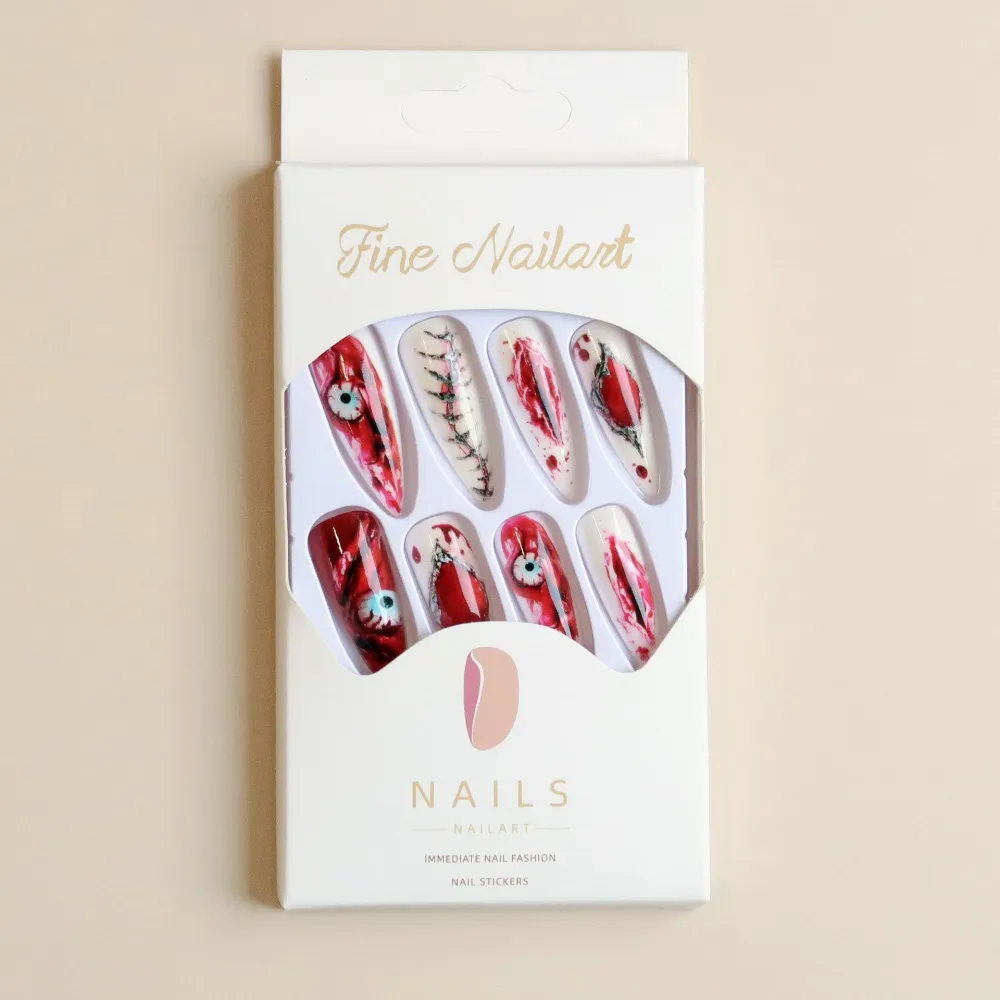 Nailhour 24Pcs Red Halloween Extra Long Stiletto Press On Nails