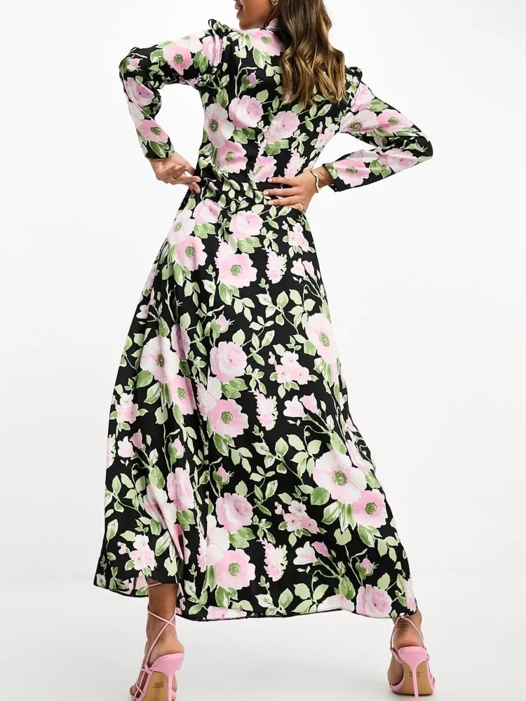 Floral Design High Neck Dress