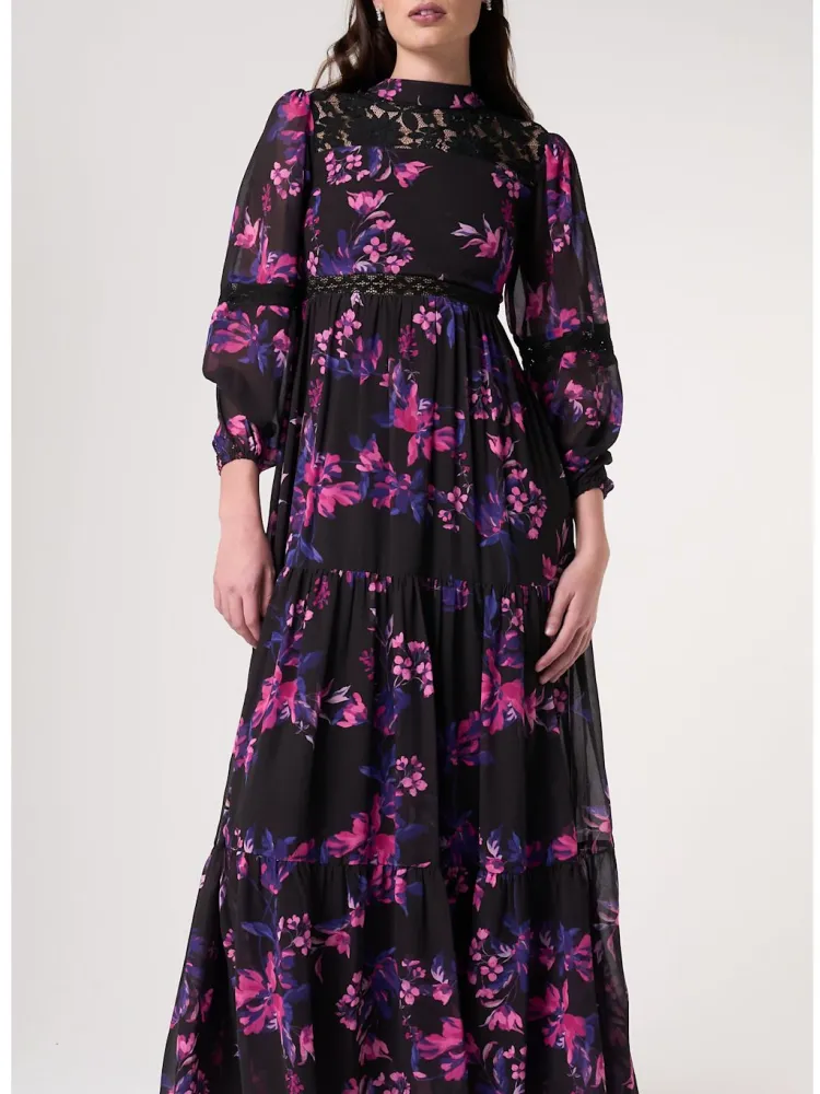 Floral Print Mock Neck Dress