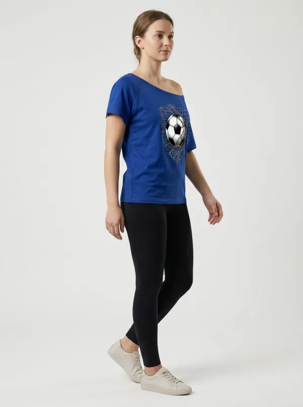 Women's Soccer Fan Goal Net Printed T-shirt  Blue