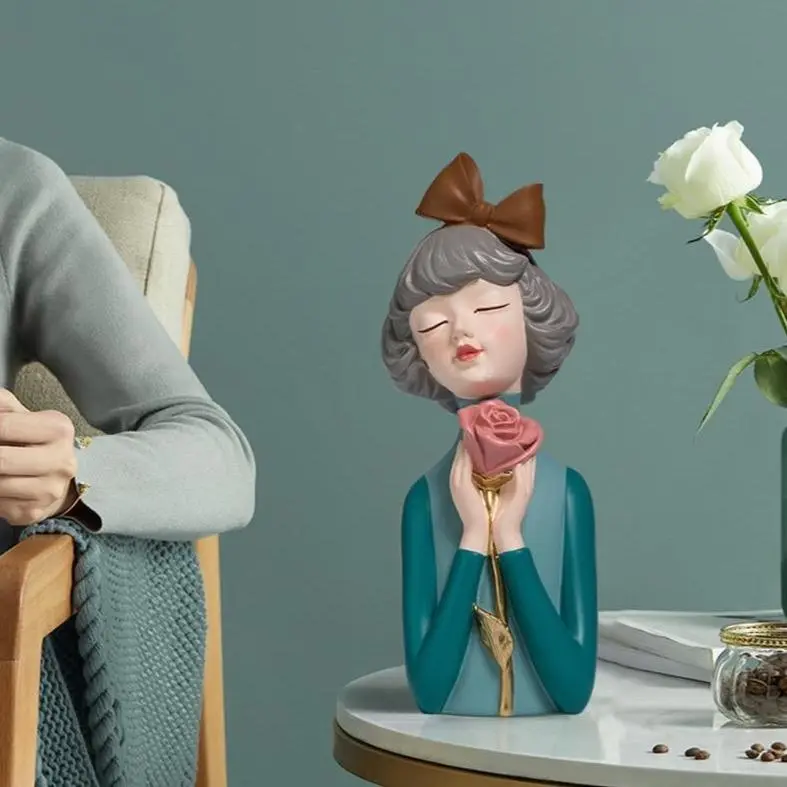 Bow Girl With Rose Sculpture