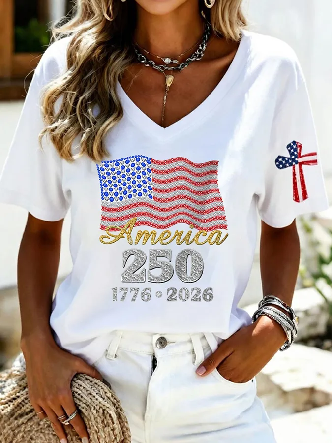 Women's Casual 250th Anniversary Independence Day Printed T-shirt