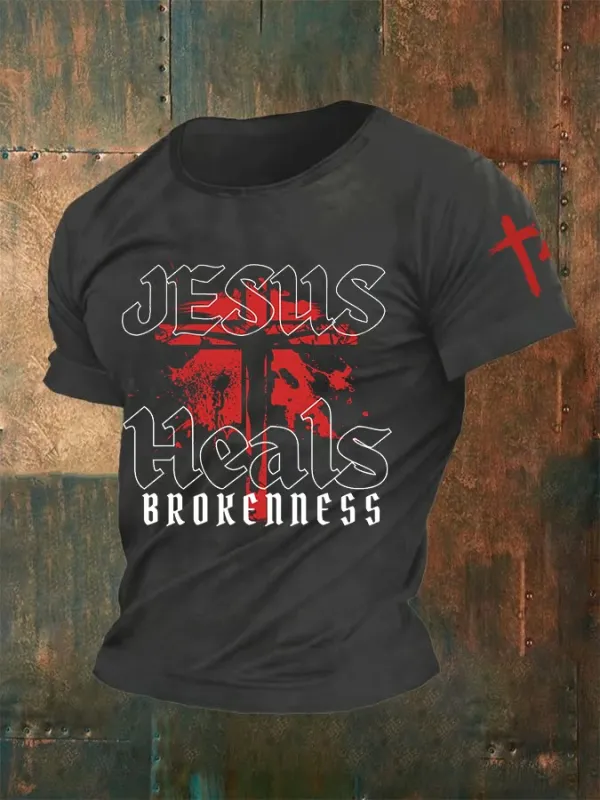 Men's Christian Faith Jesus Heals Brokenness Print Casual T-shirt