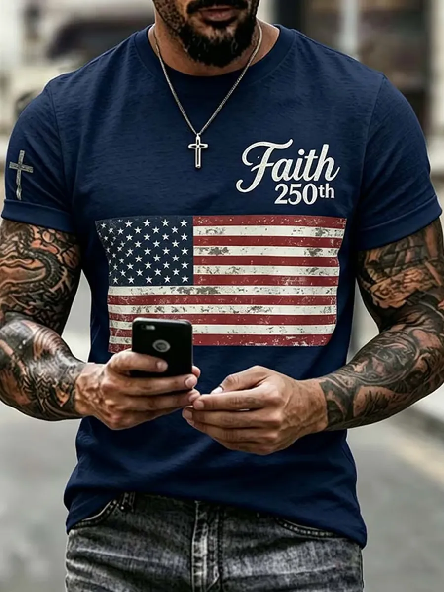 Men's Faith America 250th Anniversary Art Print Casual T-Shirt