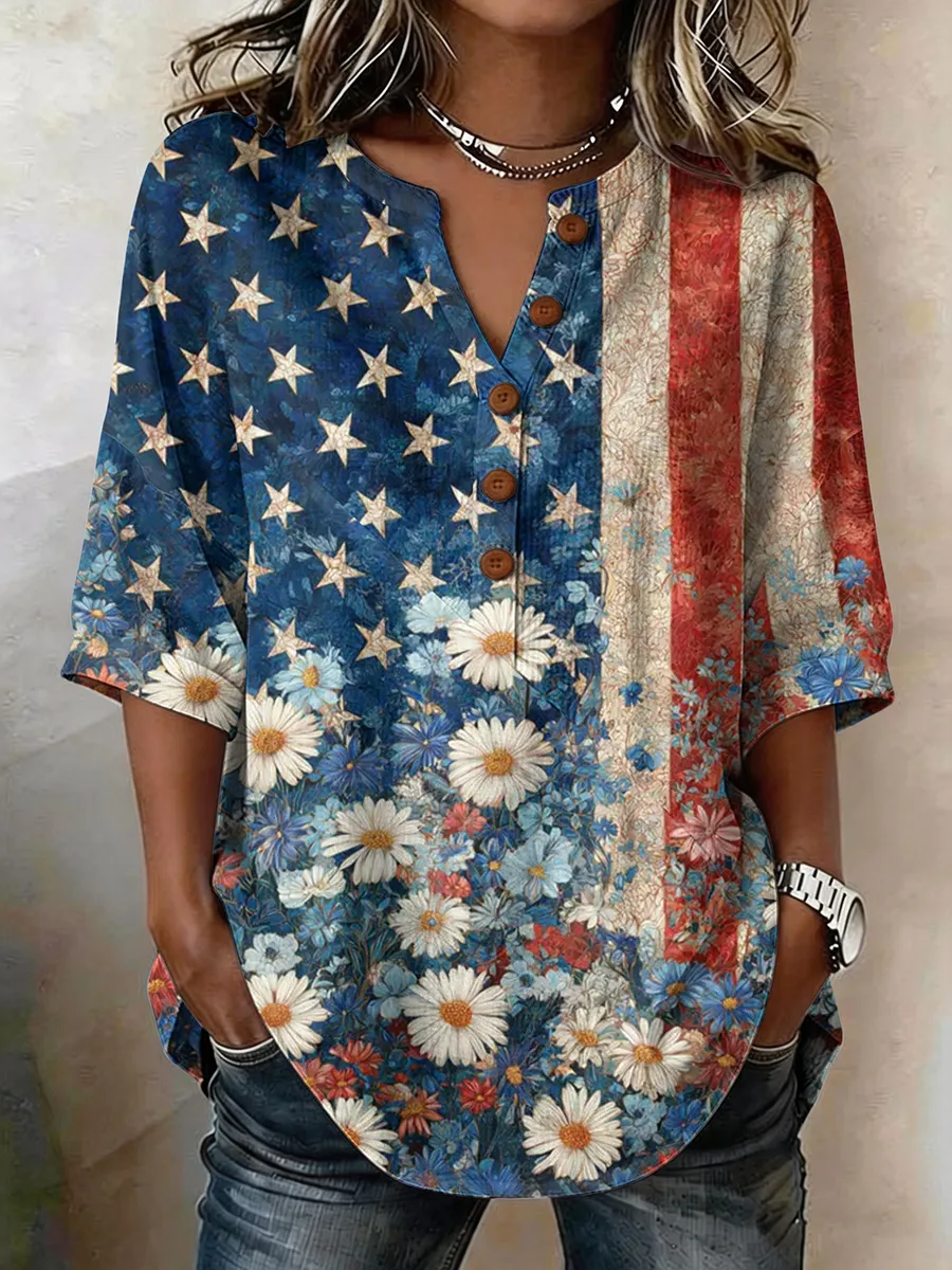 Women's Flag Floral Print Top