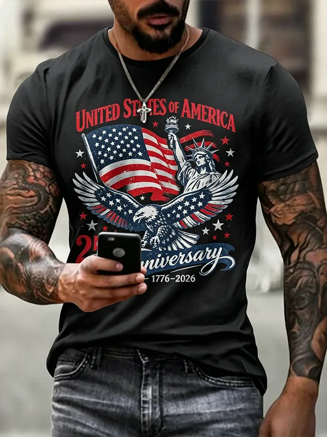 Men'S Casual American 1776-2026 Anniversary Printed Short Sleeved T-Shirt