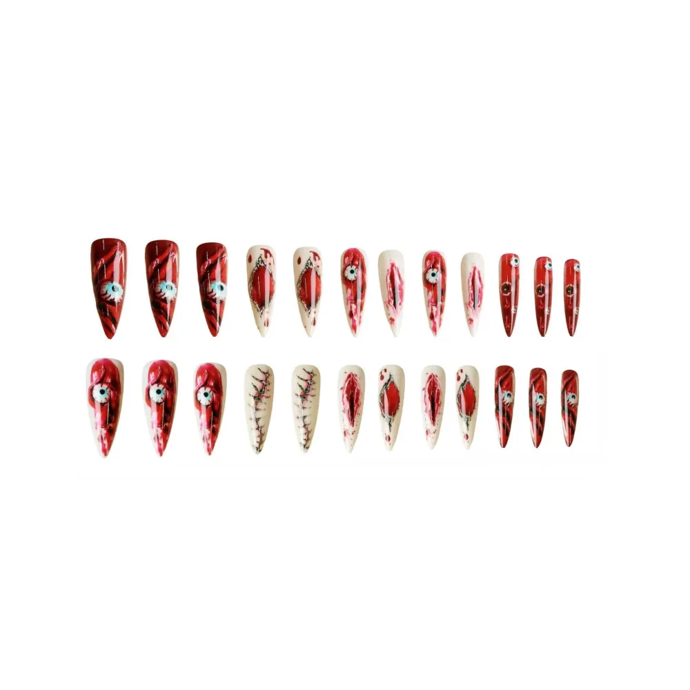 Nailhour 24Pcs Red Halloween Extra Long Stiletto Press On Nails