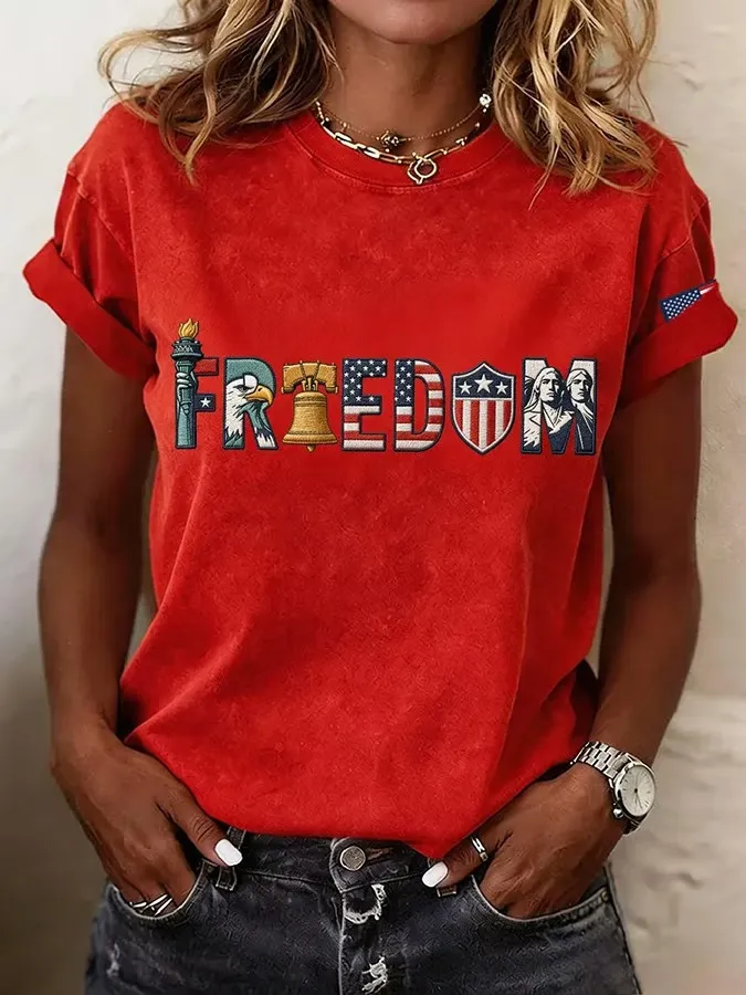 Women'S Casual American 250Th Anniversary Print Short Sleeved T-Shirt