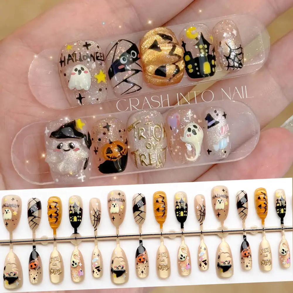 Nailhour 30Pcs Autumn 3D Halloween Medium Almond Press On Nails