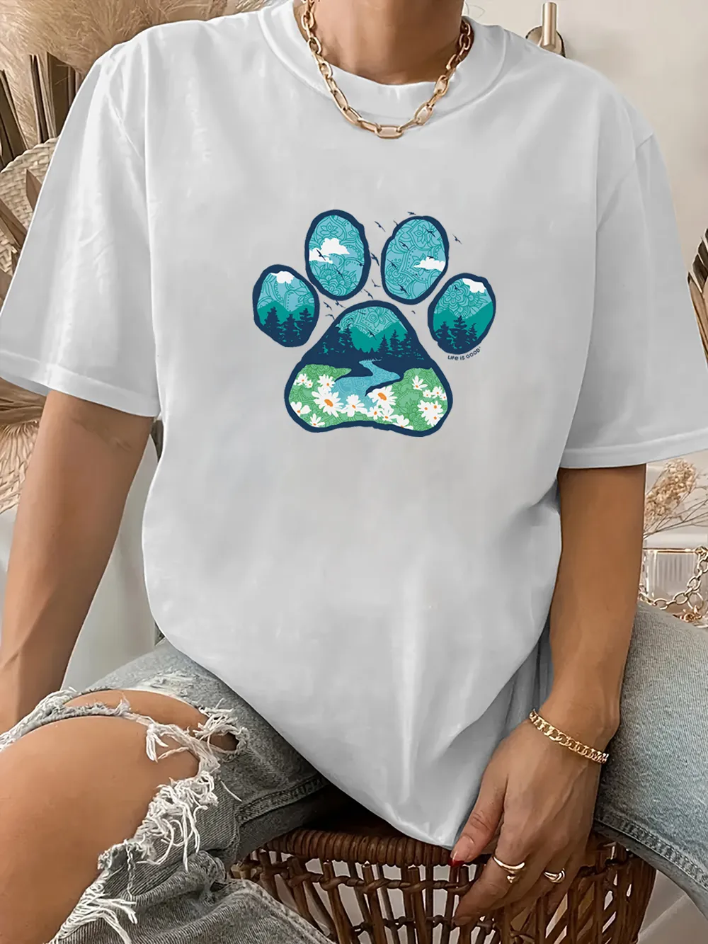 Paw Print Landscape Dog T-Shirt