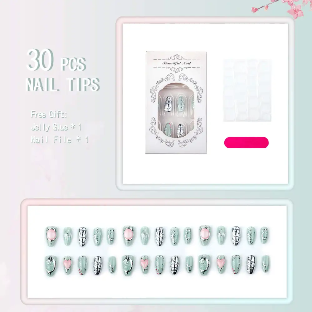 Nailhour 30Pcs Nude Cat Eye Chrome Medium Almond Press On Nails
