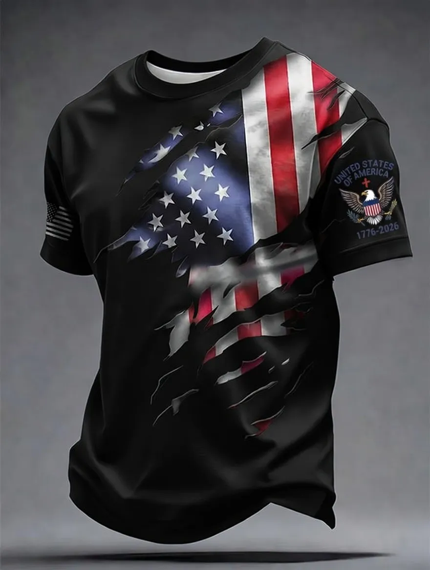 Men'S Retro American Independence Day Printed Short Sleeved T-Shirt