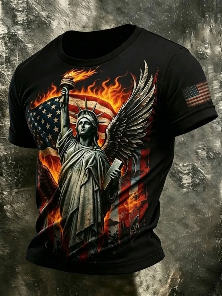 Men'S Retro America 250 National Flag Print Casual T Shirt