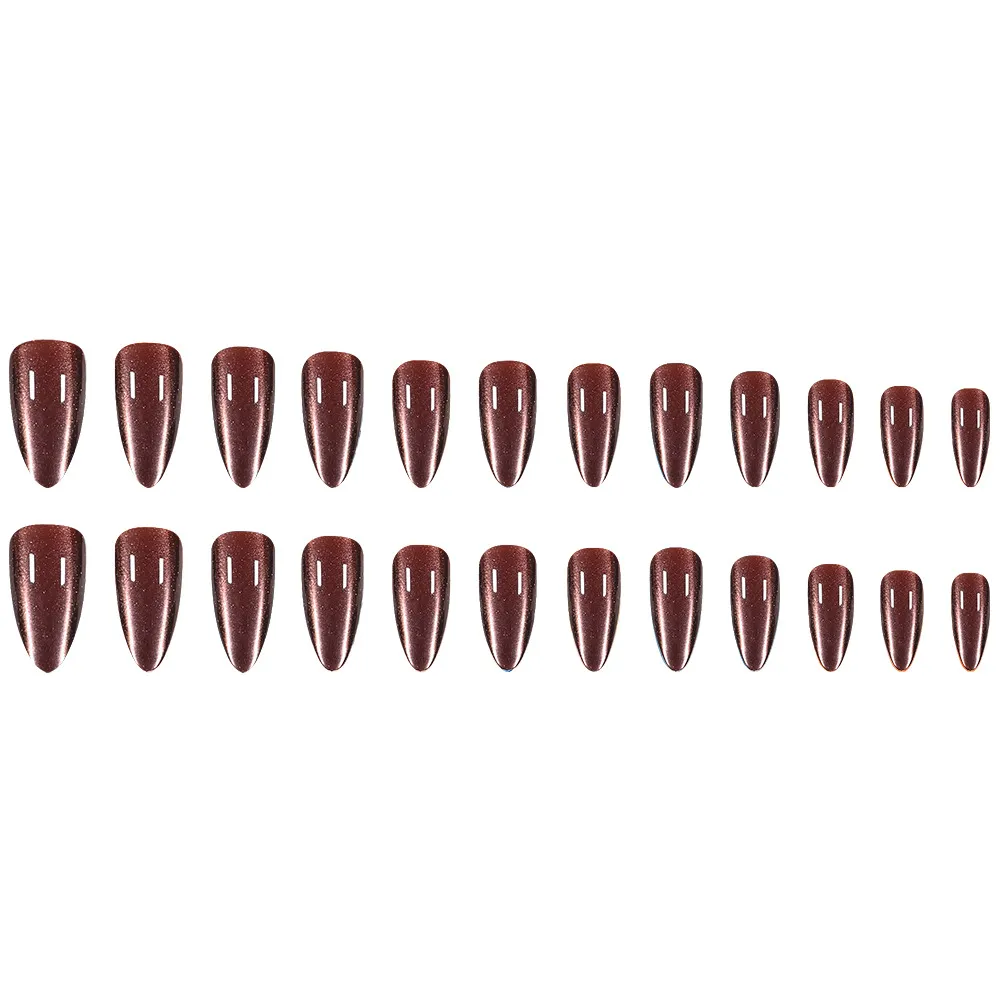 Nailhour 24Pcs Brown Cat Eye Nail Art Press On Nails