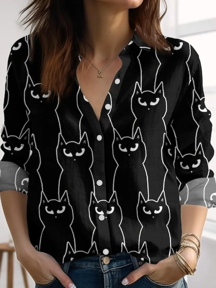 Minimal Cat Printed Shirt