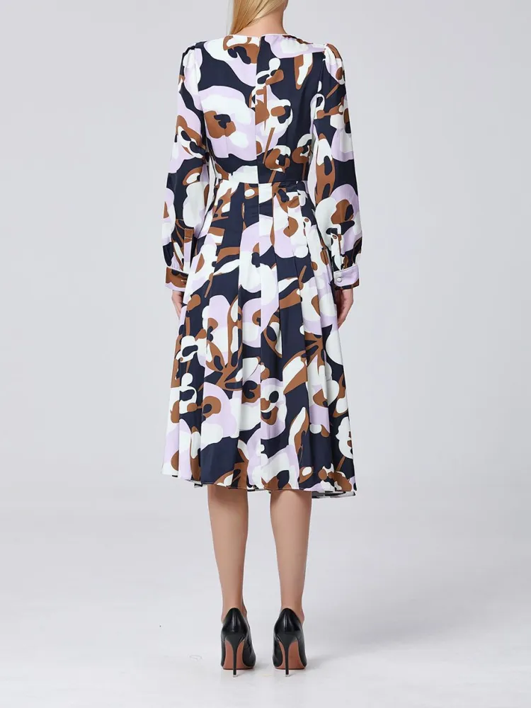 Multicolor Abstract Print Midi Dress