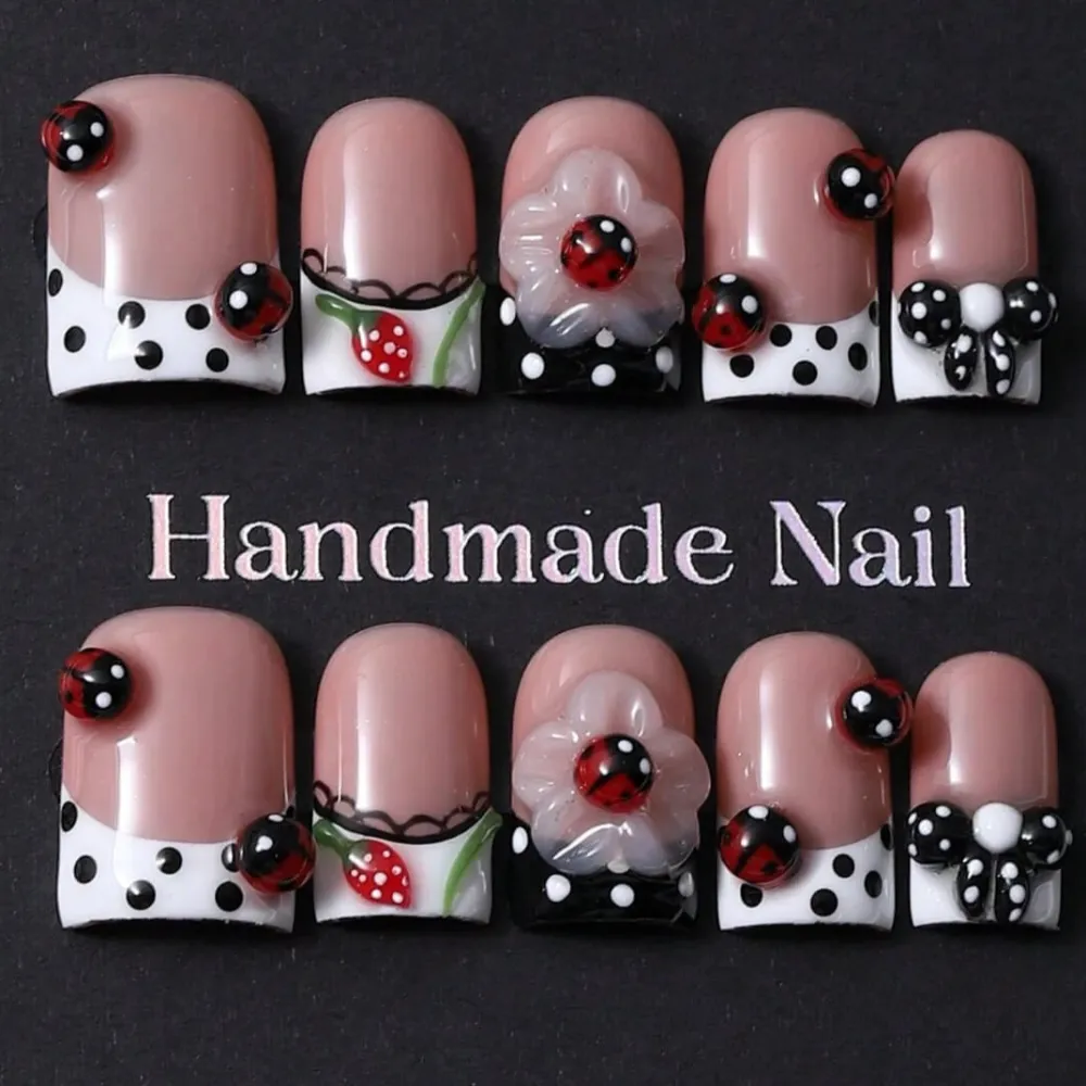 Nailhour Handmade 10pcs Y2k European Dot Lace 3D Flowers Elements Press On Nails
