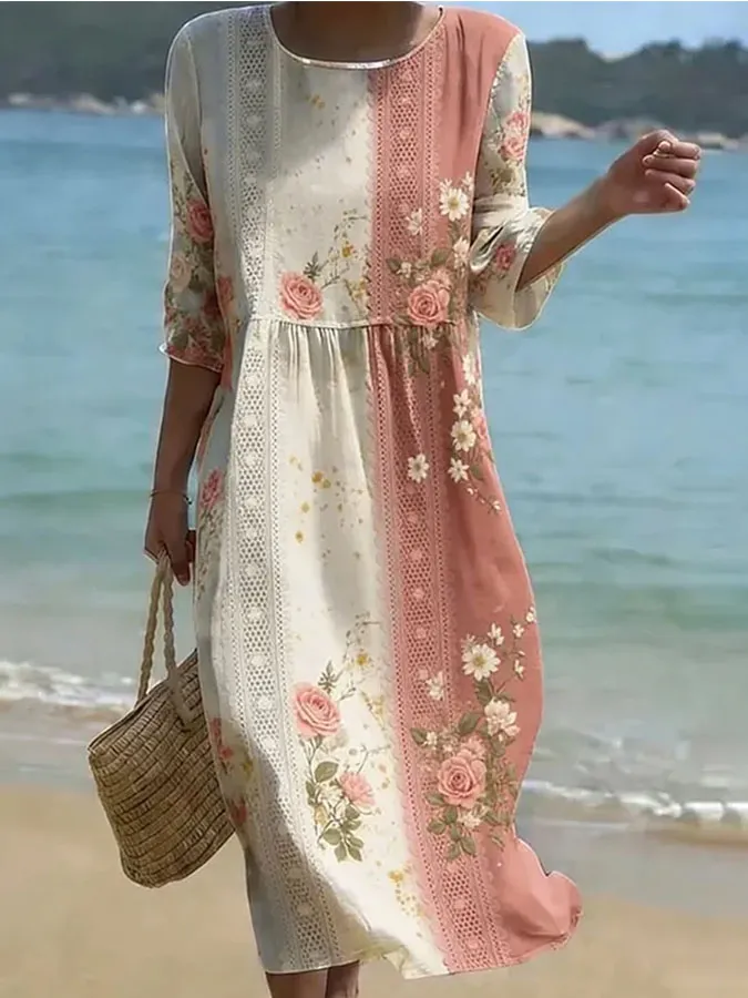 Women'S Floral Art Printed Casual Dress