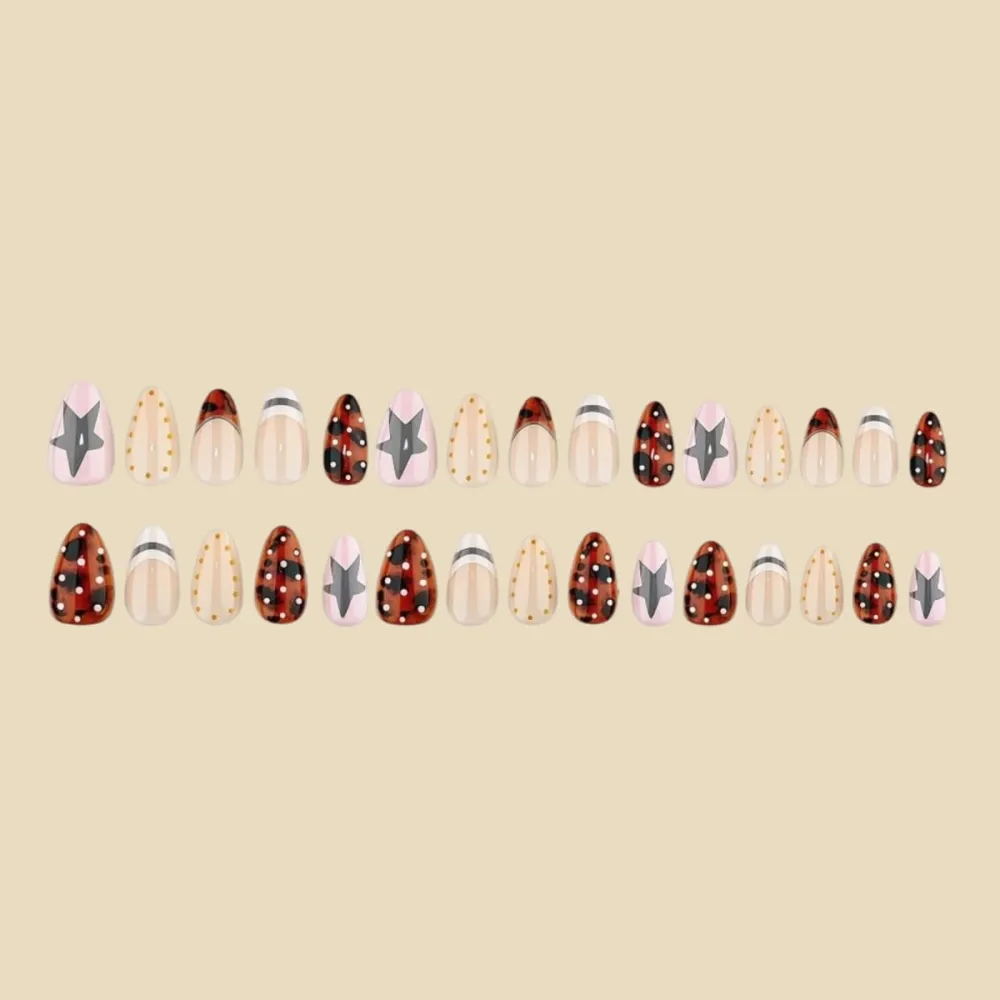 Nailhour 30Pcs Gilded Short Almond French Press On Nails