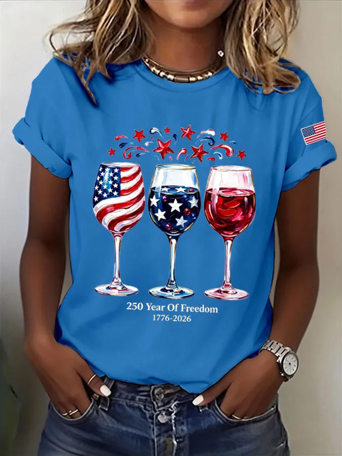 Women'S  America Flag Printed Casual T-Shirt