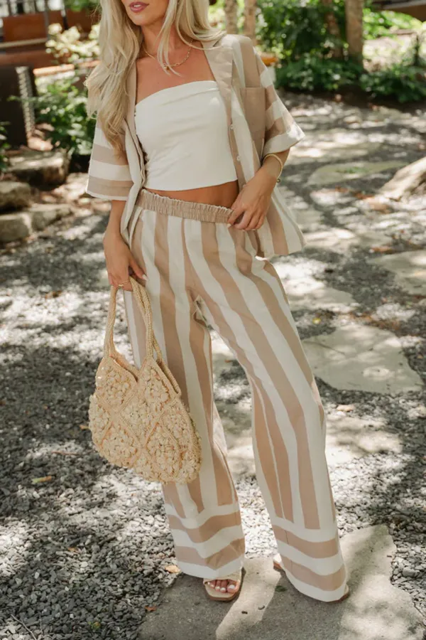 Elastic Waistband Striped Pants