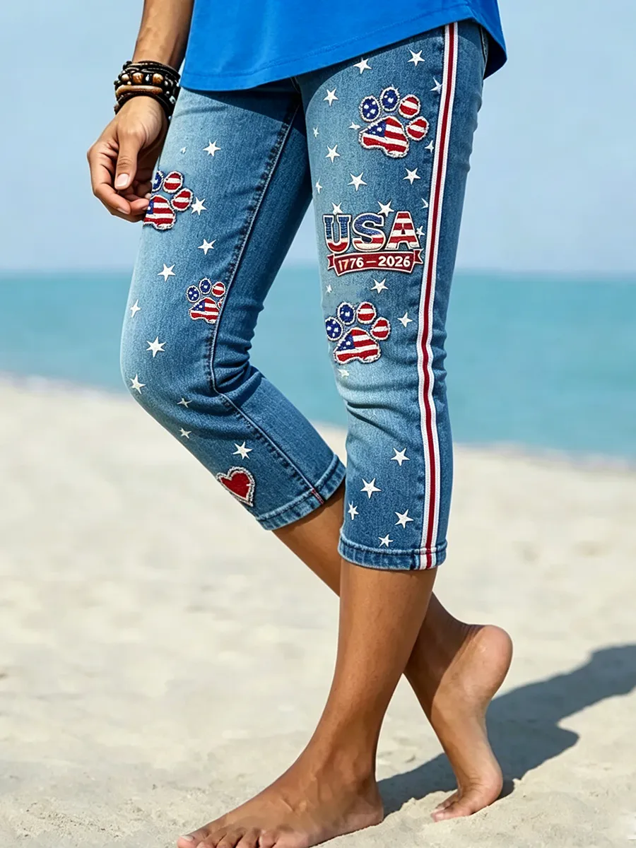 Women's Retro Independence Day Flag Printed Leggings