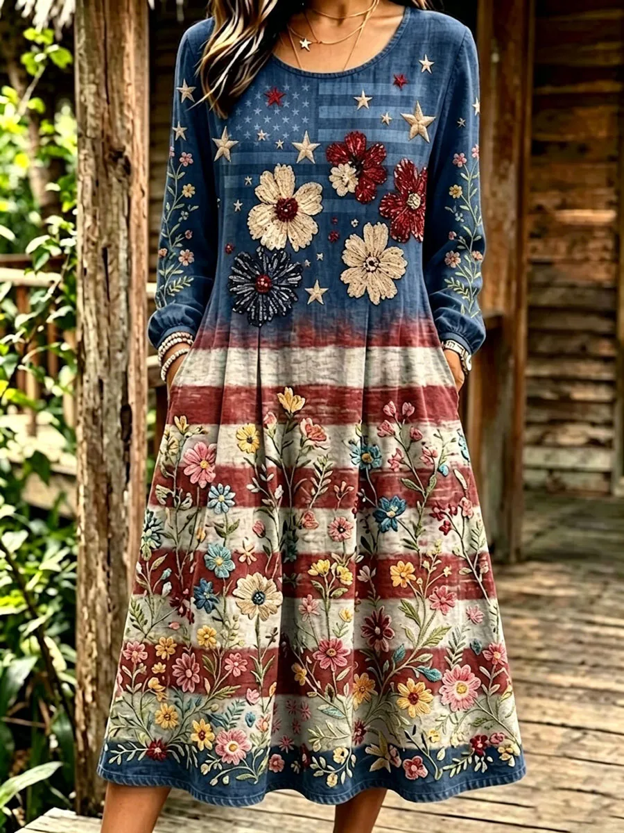 Women'S Casual American Independence Day Print Art Casual Dress