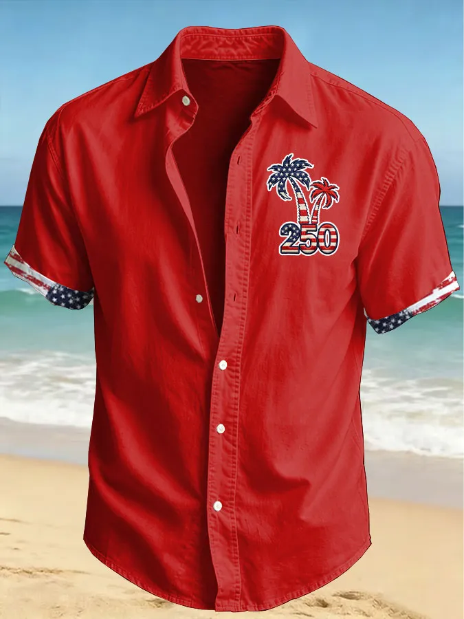 Men'S America Flag Printed Casual Collar Shirt