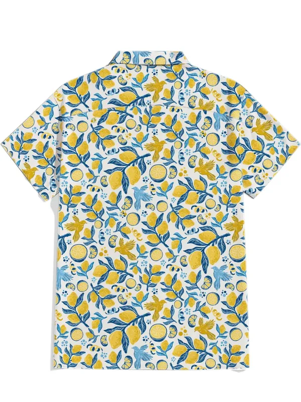 Lemons And Birds - 100% Cotton Cuban Collar Shirt