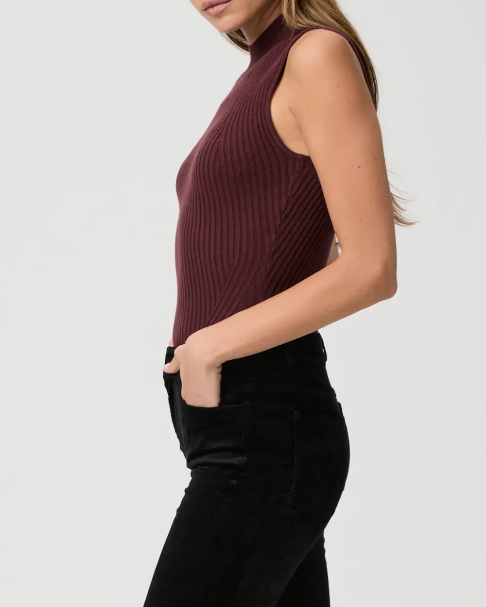 Oxblood Ribbed Mock Neck Tank Top