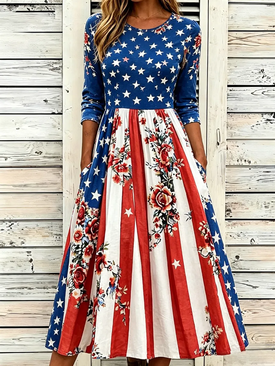 Women'S Flag Floral Print Dress
