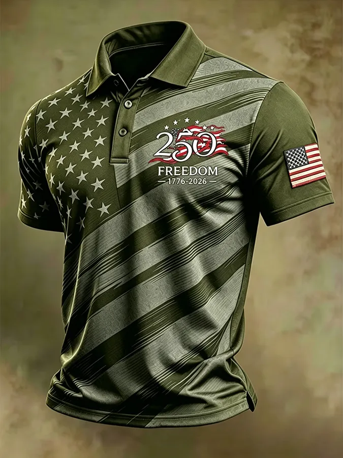 Men'S America Flag Print Casual Polo Shirt