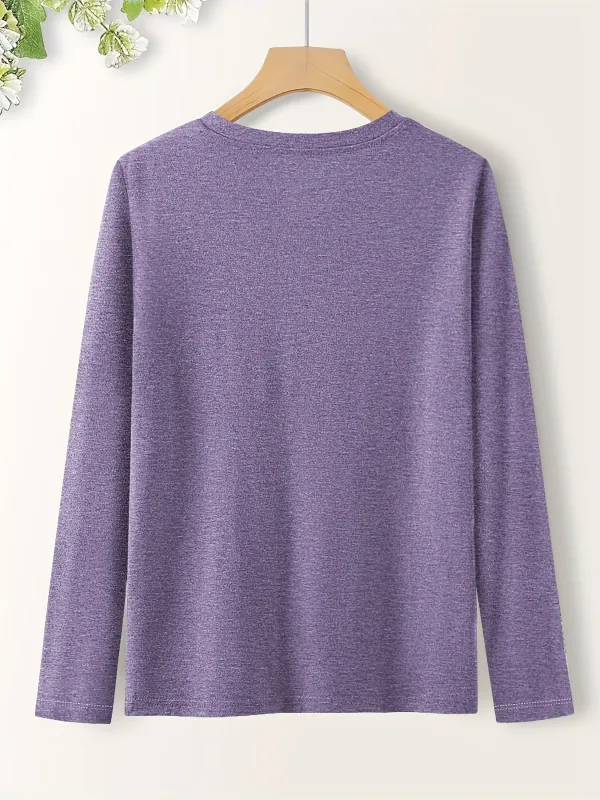 Purple Flowers Print Long Sleeve T-shirt